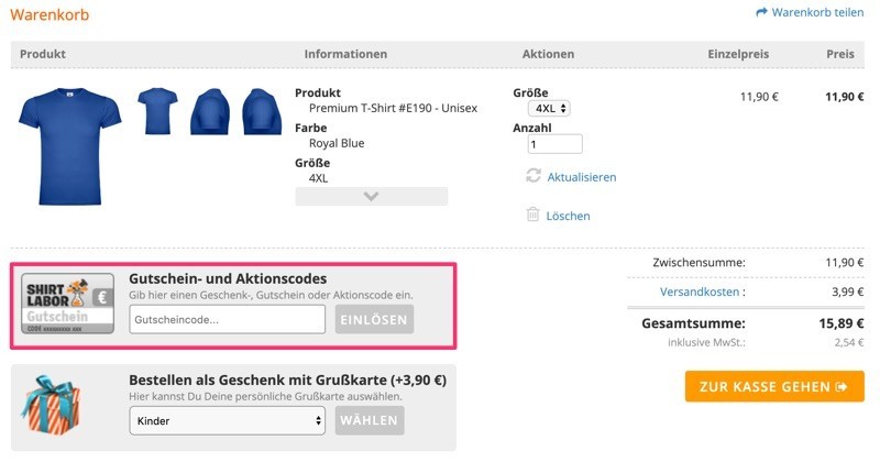 So lösen Sie einen Aktionscode oder Geschenkgutschein ein